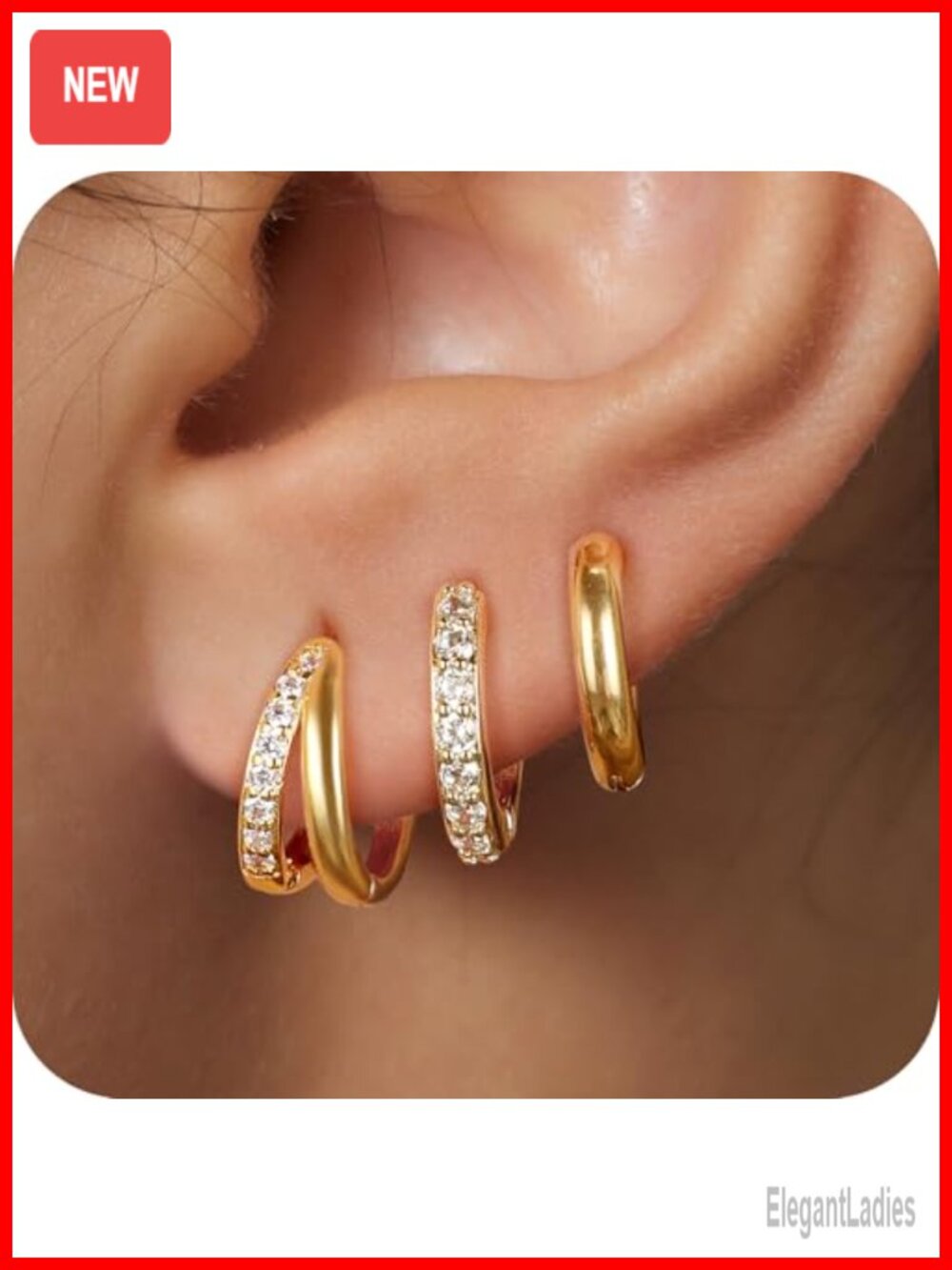 Surgical Steel Huggie Hoop Earrings Set 14K Gold Plated Hypoallergenic